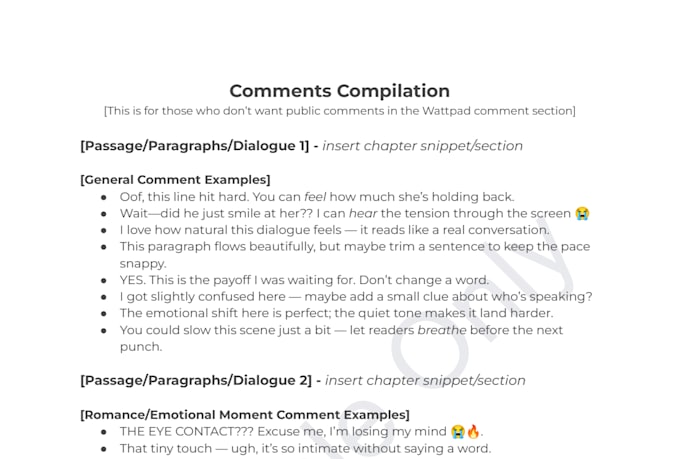 read and review your wattpad story with genuine comments